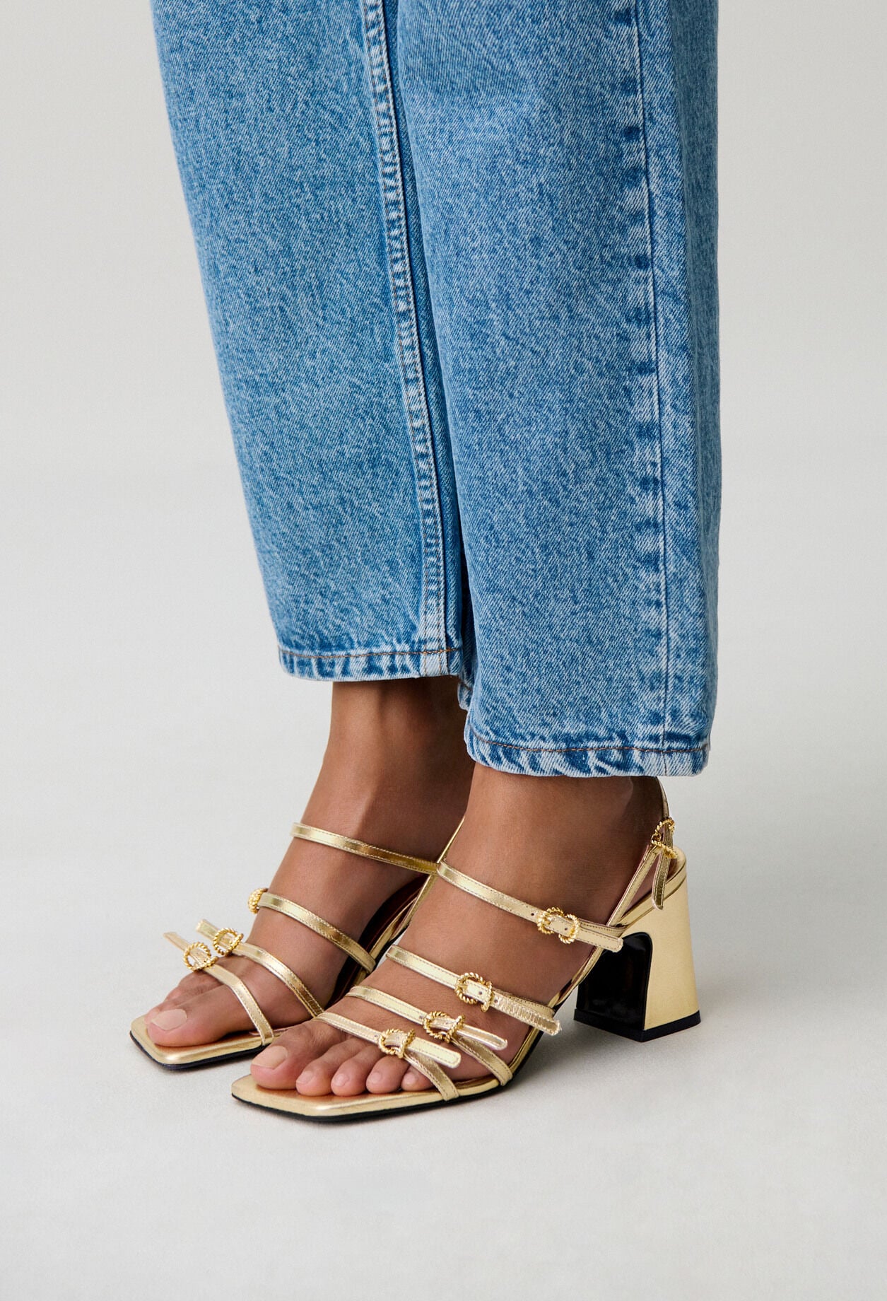 Metallic leather heeled sandals